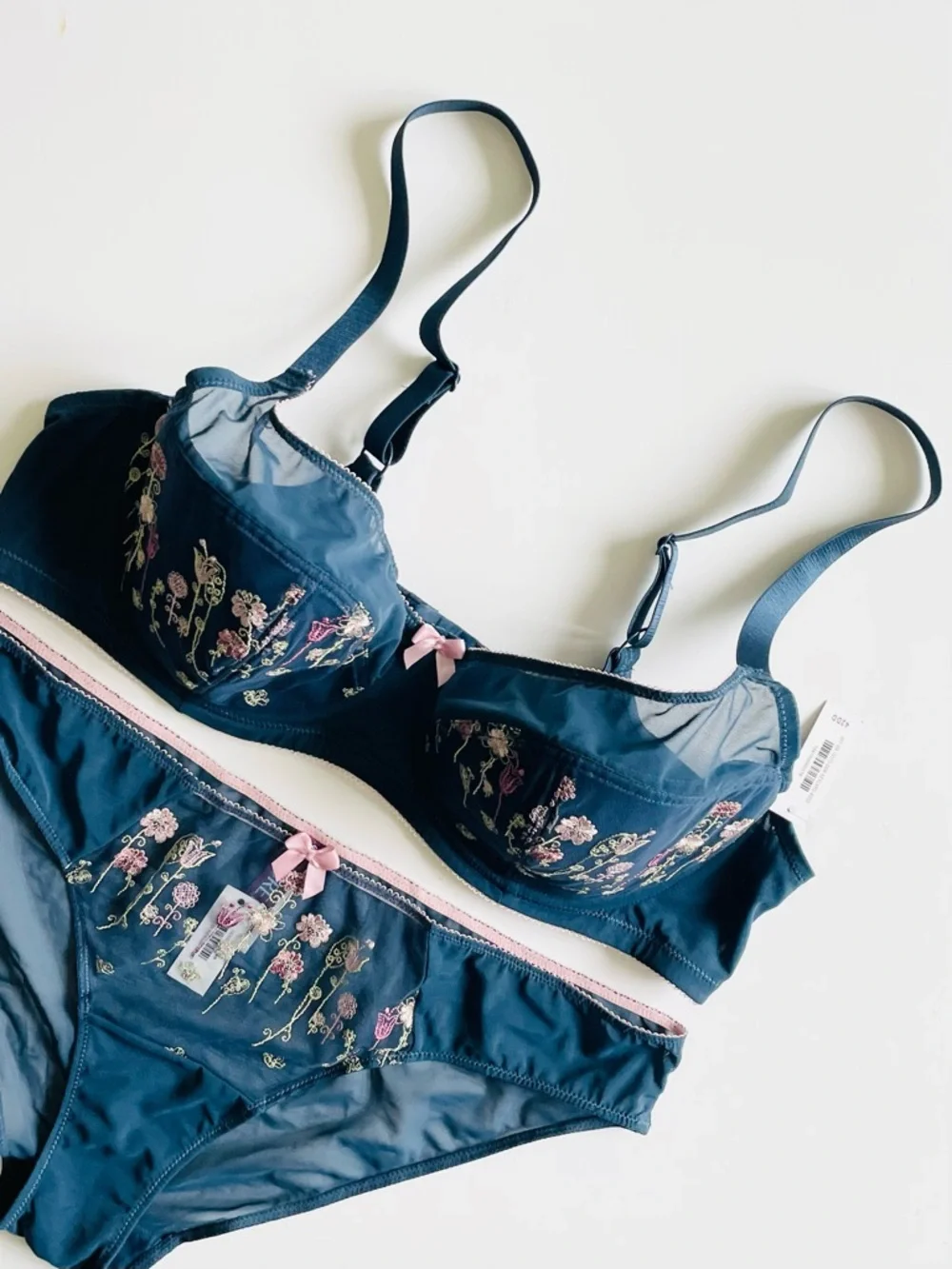 NWT Adore Me 42DD 0X blue floral embroidered bra set with panties